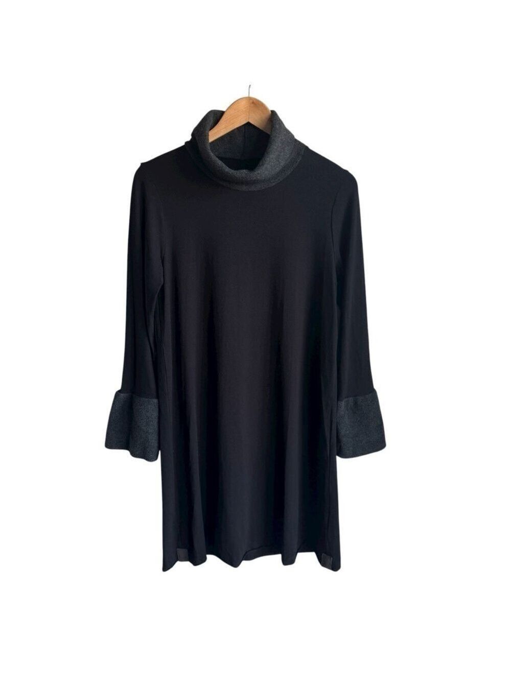 Henriette Steffensen High Neck Tunic Top Sz S Black Grey Fleece Tube Sleepwear